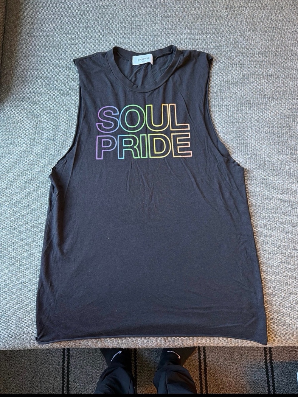 soulcycle Black Tank Top with Rainbow "SOUL PRIDE" Graphic